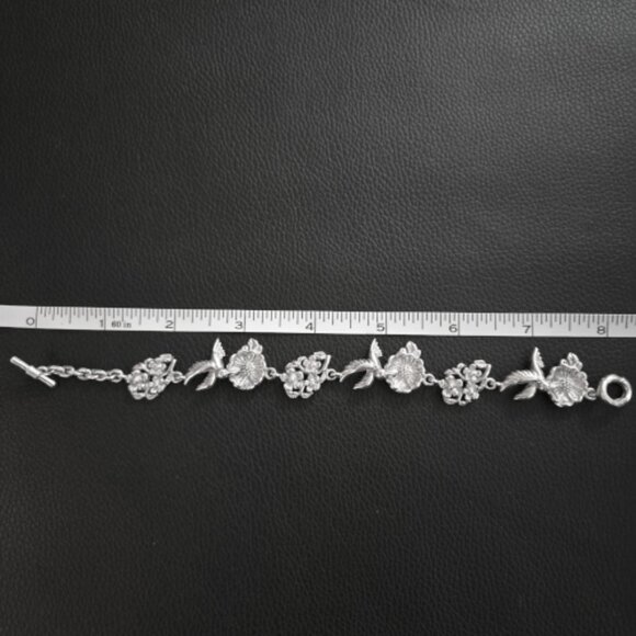Sterling Silver Hummingbirds & Flowers Bracelet - Picture 3 of 10